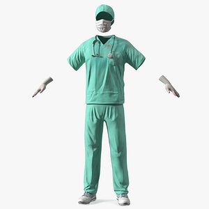 Blue Emergency Surgeon Costume Scrubs Blood Stained
