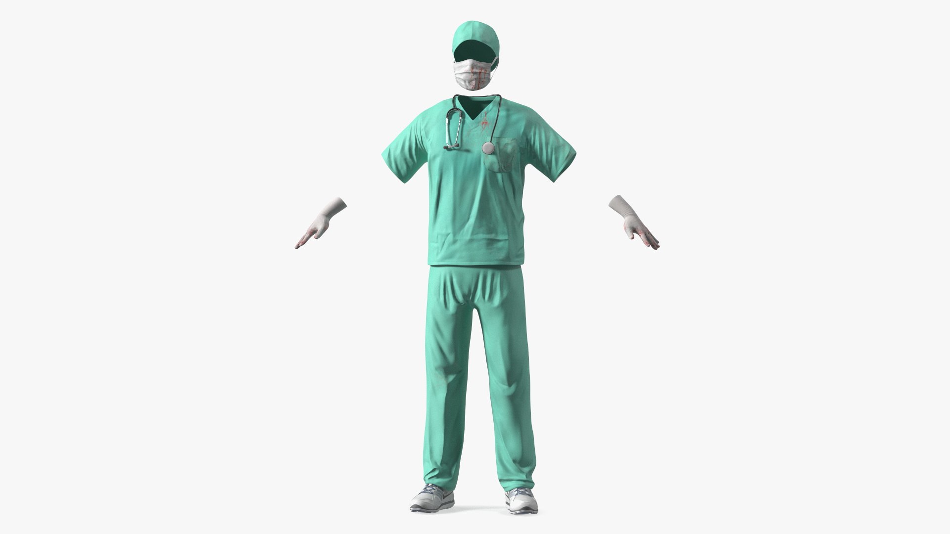 Blue Emergency Surgeon Costume Scrubs Blood Stained 3D model preview