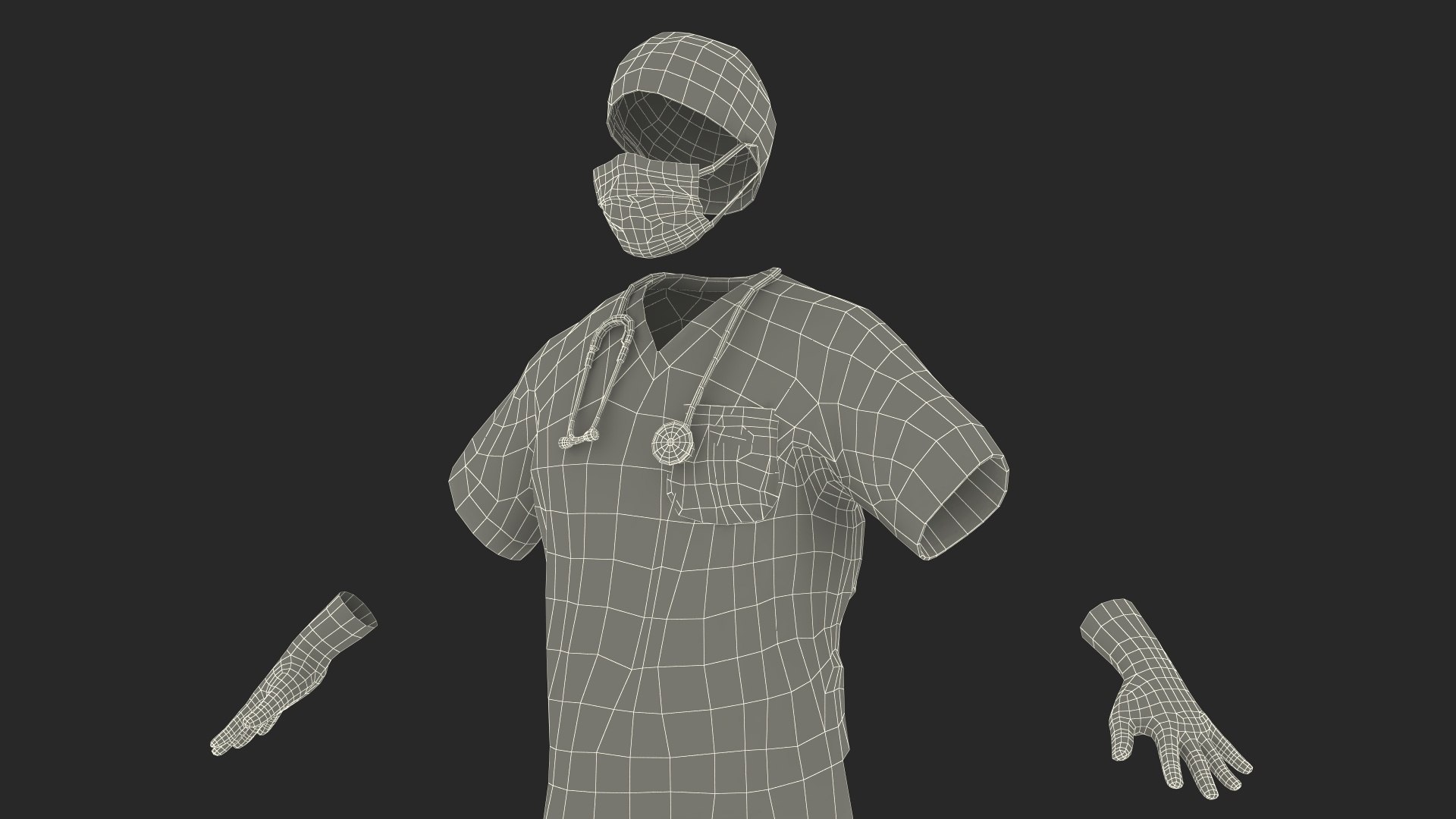 Blue Emergency Surgeon Costume Scrubs Blood Stained 3D model