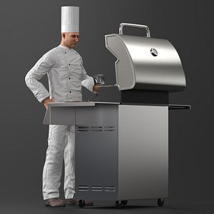 Chef Cooking at Barbecue Grill