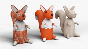 Wooden Squirrel Toy with Three Various Textures Set 3D model