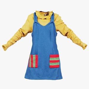 Cute Blue Felt Dress Yellow Shirt Remastered 3D