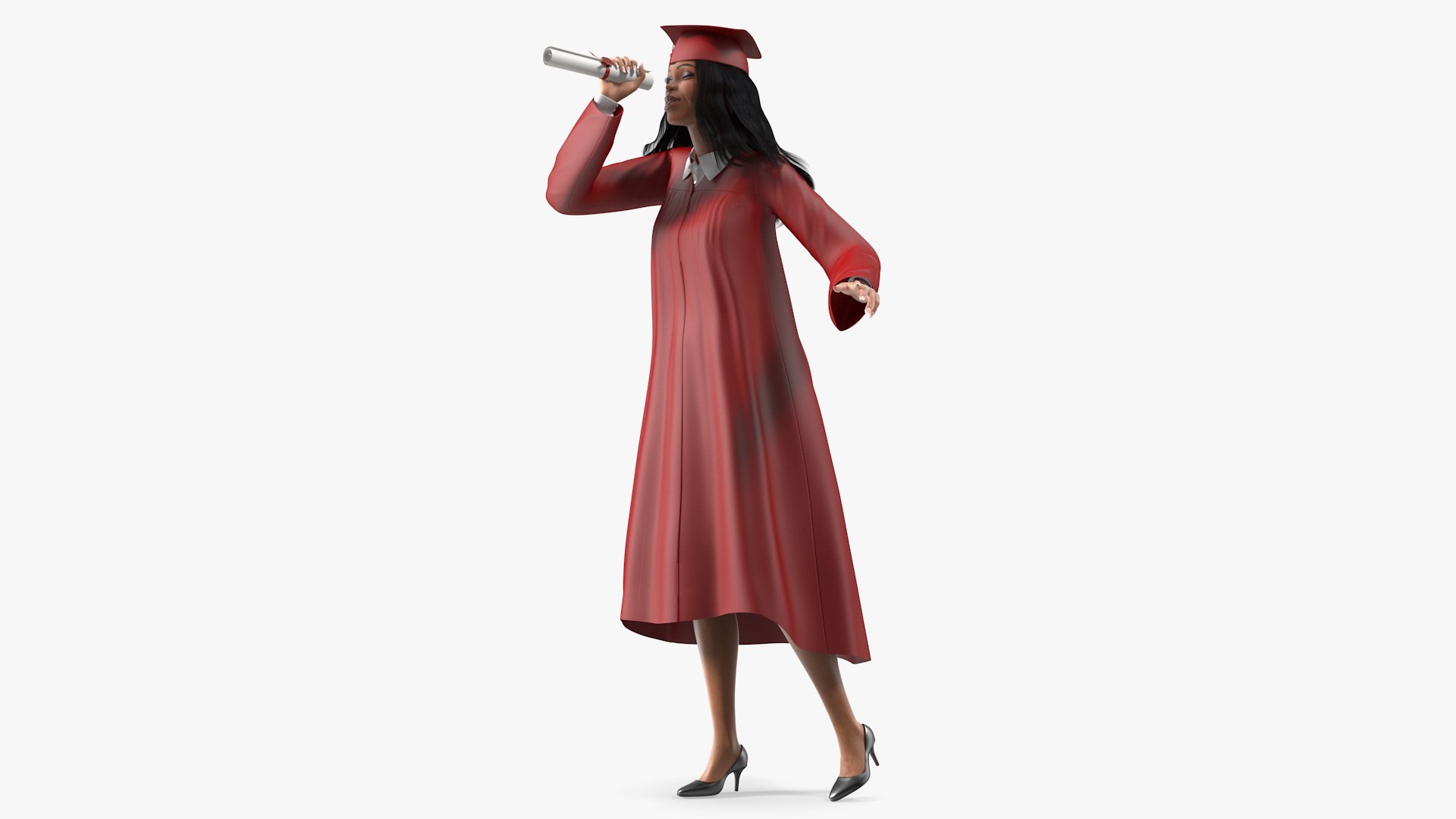 Light Skin Graduation Gown Woman 3D model preview