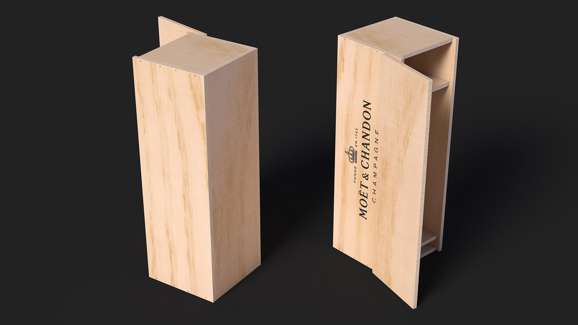 3D Open Wooden Box Champagne Moet Empty - TurboSquid 2277662