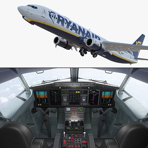 3D model Ryanair Boeing 737-900 with Interior and Doors Rigged for Maya