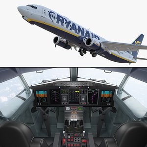 Ryanair Boeing 737-900 with Interior and Doors Rigged for Maya