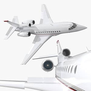 3D Plane Dassault Falcon 900 White Rigged for Cinema 4D model