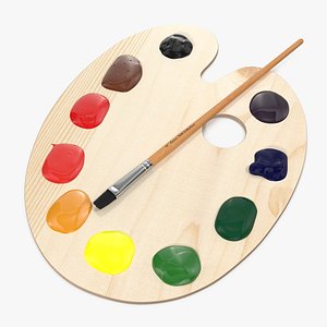 Wooden Art Palette with Paint and Brush