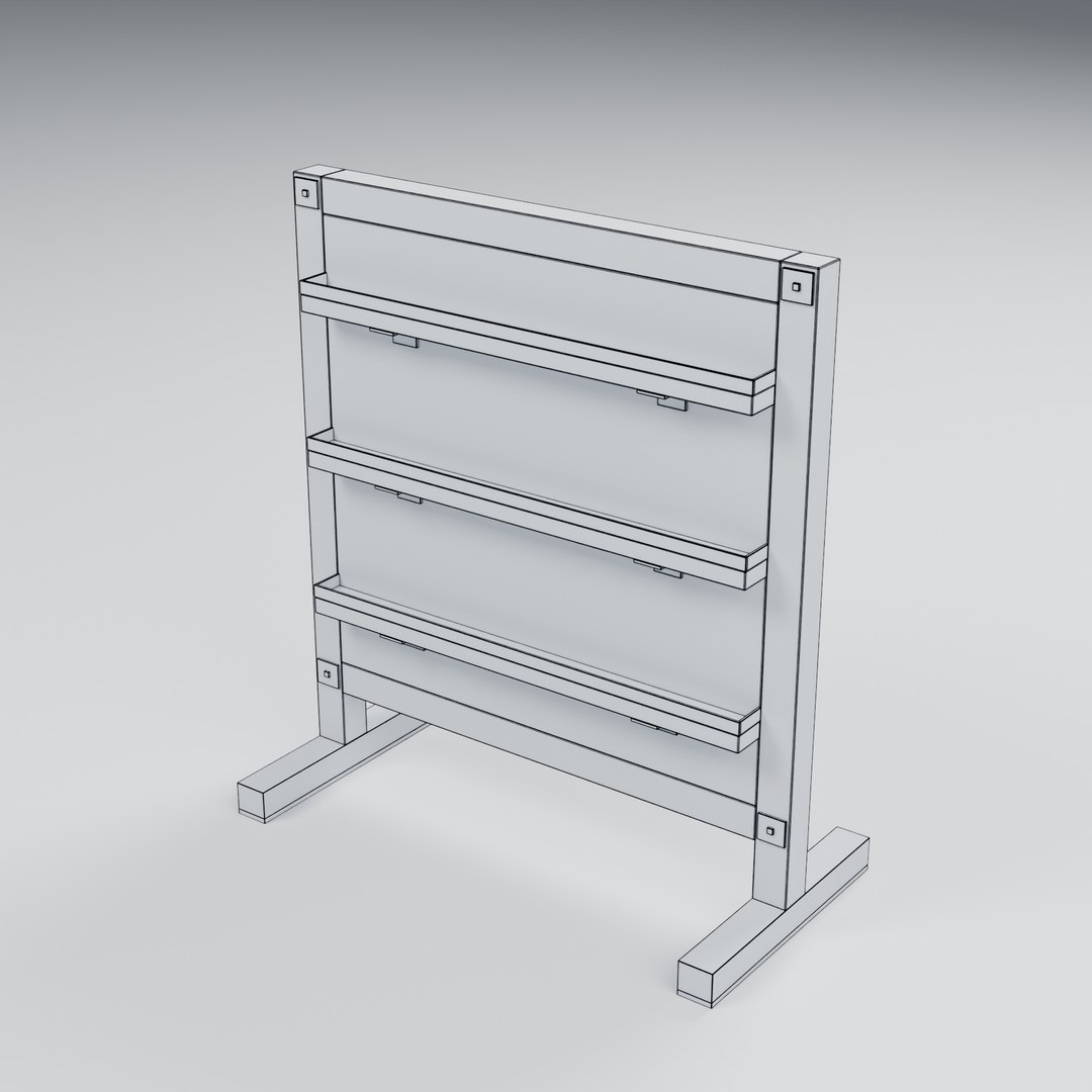 Freestanding Display Board with Wood Ledges - 800 x 400 x 900 mm model https://p.turbosquid.com/ts-thumb/eP/qG2fuj/KW/06_wireframe/jpg/1788944430/1920x1080/fit_q87/9387ed0a601e20f38b08e4b345b632dda95b9d80/06_wireframe.jpg