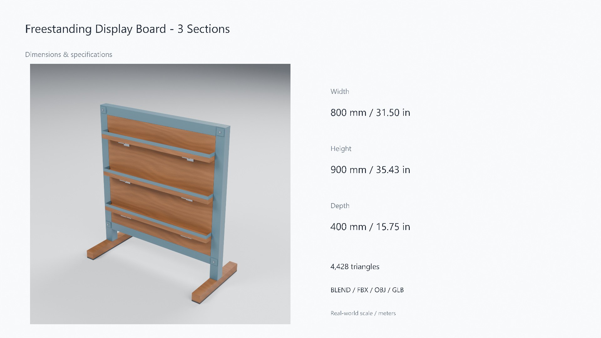 Freestanding Display Board with Wood Ledges - 800 x 400 x 900 mm model https://p.turbosquid.com/ts-thumb/eP/qG2fuj/xt/07_dimensions/jpg/1788944430/1920x1080/fit_q87/60fbe4f52df8d660e2126682292a5eb2457b1008/07_dimensions.jpg
