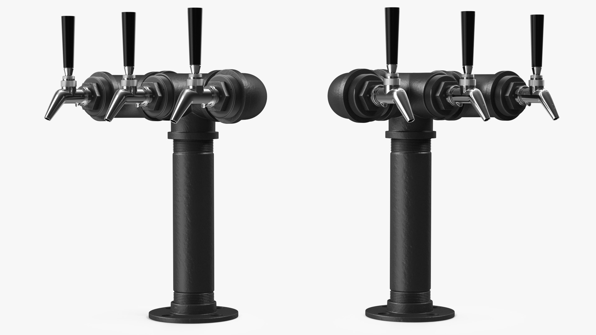 Black Iron Pipe Beer Tower Triple Tap 3D model preview