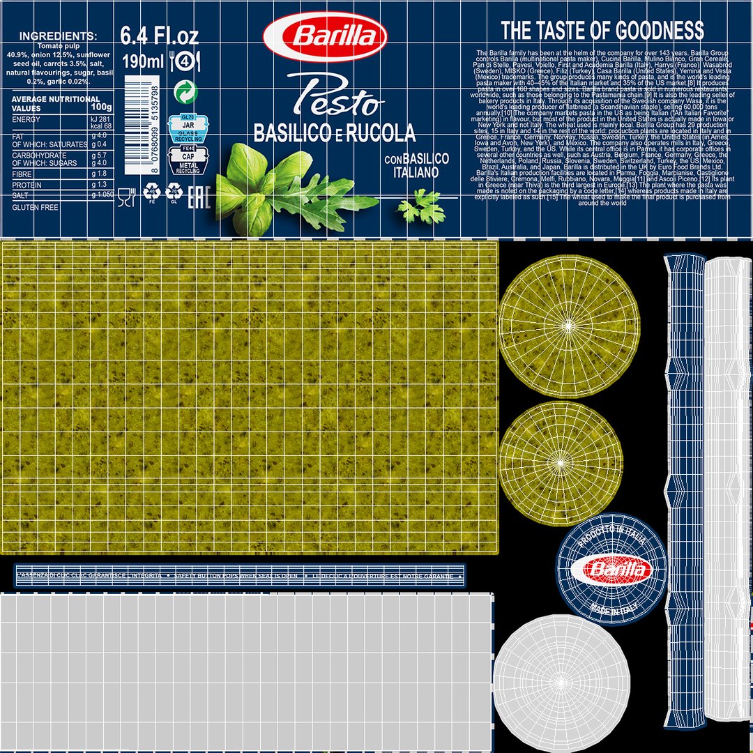 Barilla Pesto Basilico Rucola 190 g 3D https://p.turbosquid.com/ts-thumb/eQ/8ksw9K/H1/barillapestobasilicorucola190gmb3dmodel025/jpg/1623153215/1920x1080/fit_q87/e48d6677c11a64adef8664b2d5452762f682ae68/barillapestobasilicorucola190gmb3dmodel025.jpg