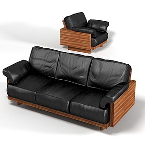 Rossi di albizzate leather modern art deco sofa and club chair wooden frame