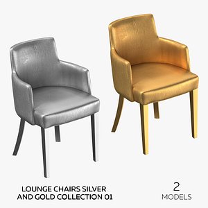 3D Lounge Chairs Silver and Gold Collection 01 - 2 models model