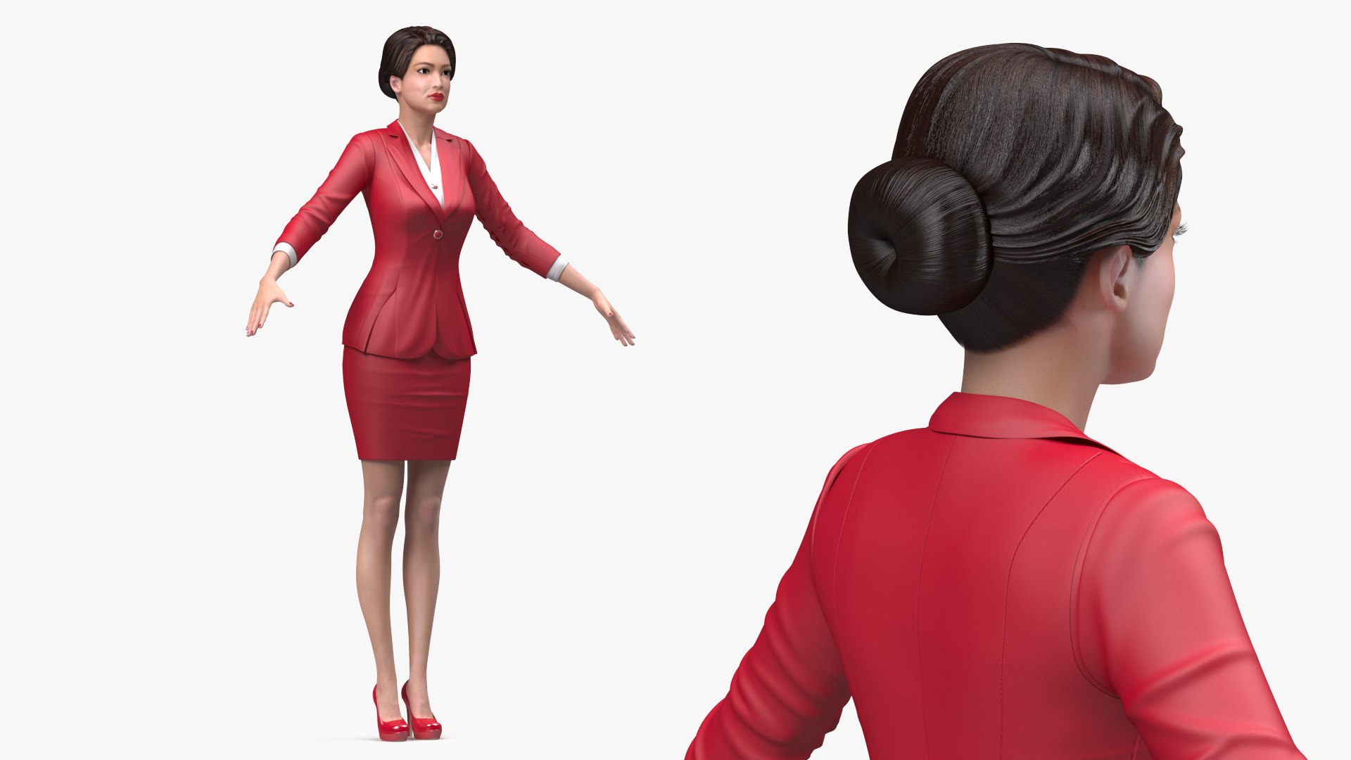 Asian Business Woman T Pose 3D model preview