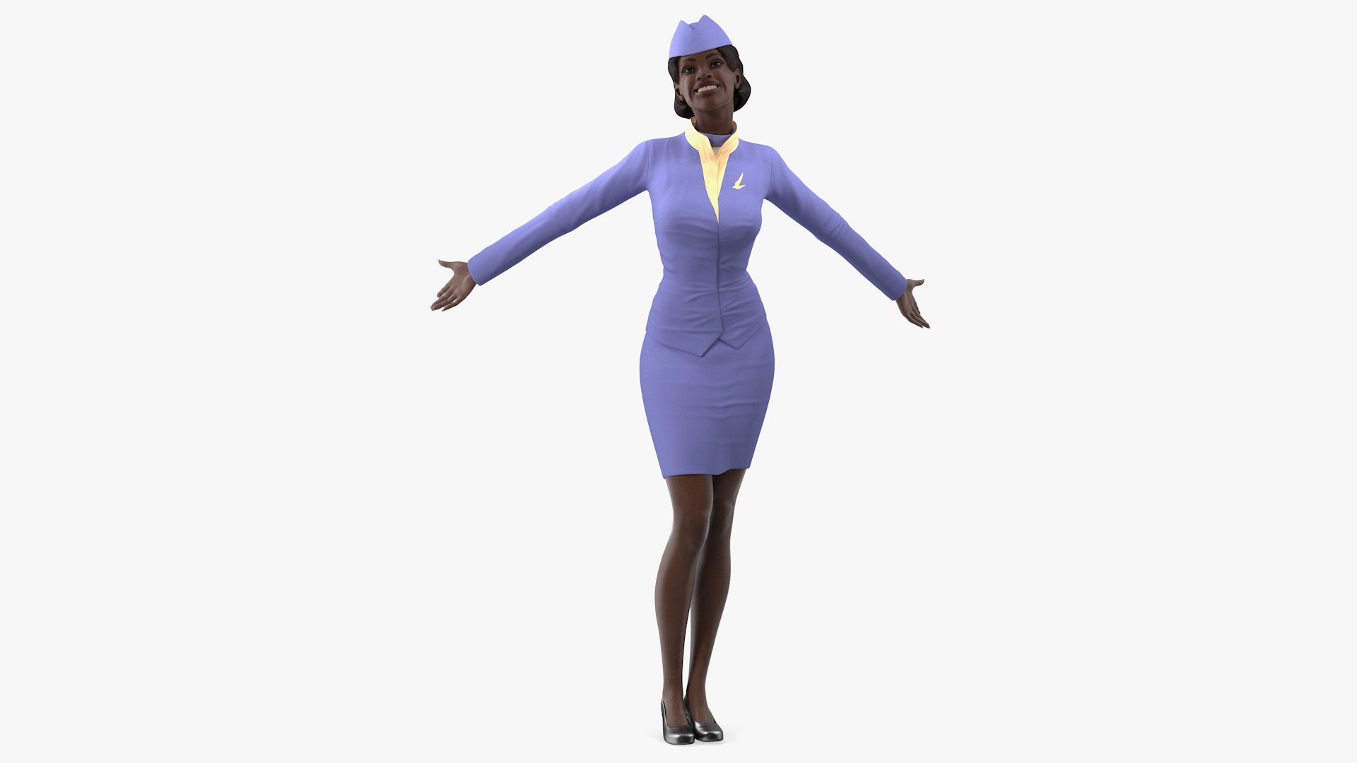 Dark Skinned Black Stewardess 3D model preview