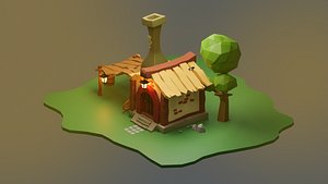 3D cartoon farm cottage model