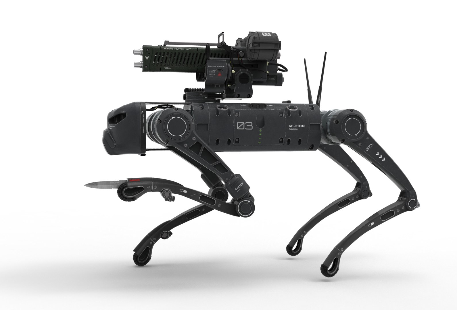 Military Robot Dog with a gun model https://p.turbosquid.com/ts-thumb/eR/Q8WcmF/h2/gun_dog.35/jpg/1755633826/1920x1080/fit_q87/185fced67615f9a587726663713a35144dfe0ac8/gun_dog.35.jpg
