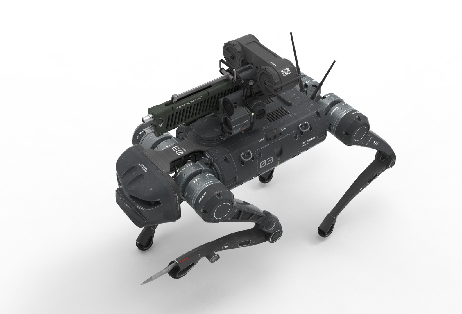 Military Robot Dog with a gun model https://p.turbosquid.com/ts-thumb/eR/Q8WcmF/yd/gun_dog.34/jpg/1755633826/1920x1080/fit_q87/9b034b4e588be8473080dbbf9eb97ca5e24b36fe/gun_dog.34.jpg