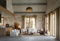 Wabi-sabi  living and dining room interior scene
