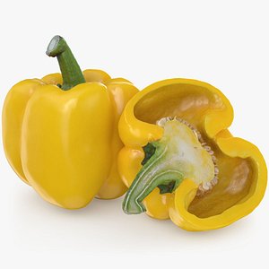3D Yellow Bell Pepper Whole and Half model
