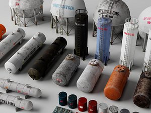 3D Industrial Storage Tank and Chemical Fuel Container Asset Pack model