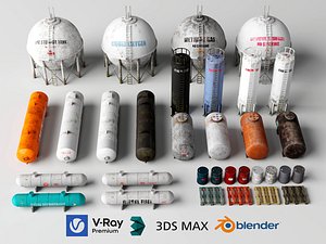3D Industrial Storage Tank and Chemical Fuel Container Asset Pack model