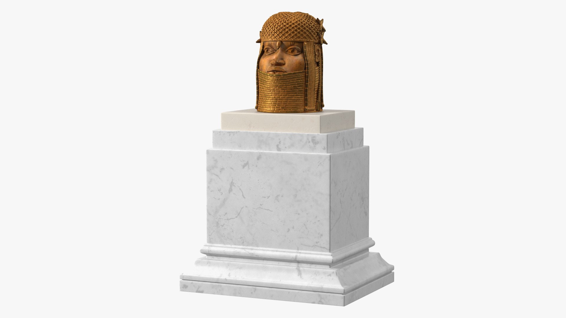 Benin Bronze Head Sculpture on a Pedestal 3D model preview