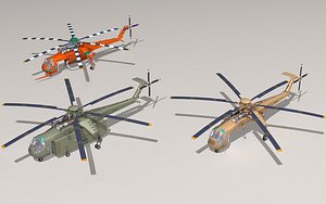 3D Skycrane helicopter family with hi-detailed cockpit