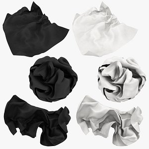3D crumpled paper white black model