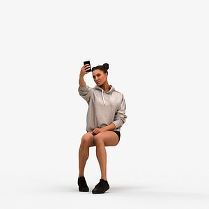 00537Helen010 - Adult Indian woman taking photo with smartphone in transitional seasonal clothing 3D model