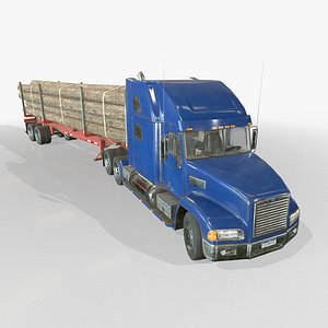 Semi Truck Log Trailer - Low Poly