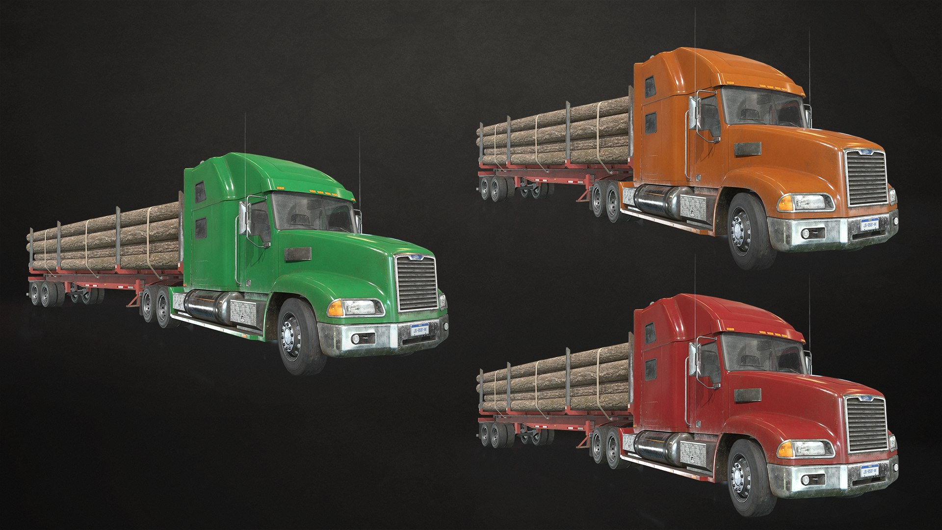 Semi Truck Log Trailer - Low Poly 3D model https://p.turbosquid.com/ts-thumb/eU/43dqIv/SW/semitruckloggingtrailer_06/png/1627726716/1920x1080/fit_q87/947e47b23c93e42d339d697e36a30ffee58c3be5/semitruckloggingtrailer_06.jpg