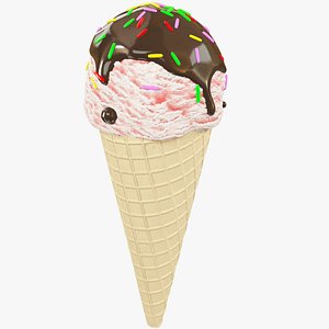 strawberry ice cream cone 3D