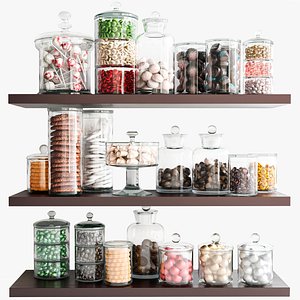 3D A shelf with sweets candies and chocolates in a pastry shop model