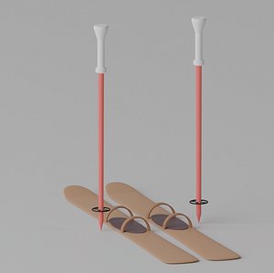 3D Cartoon Alpine Skis and Ski Poles