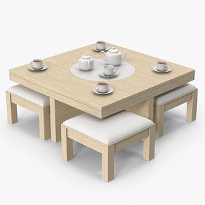 Wooden Dinning Table Set 3D