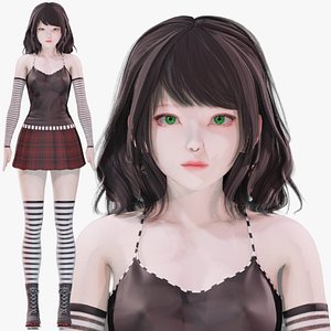 Emo Clothing 0001 - UE5 - Unity - Blender - Animated - Realistic Female Character model