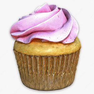 3D model Plain Pink Vanilla Cupcake