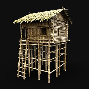 BAMBOO HOUSE JUNGLE WATCHTOWER HUT SURVIVAL CASTAWAY CABIN AAA 3D model