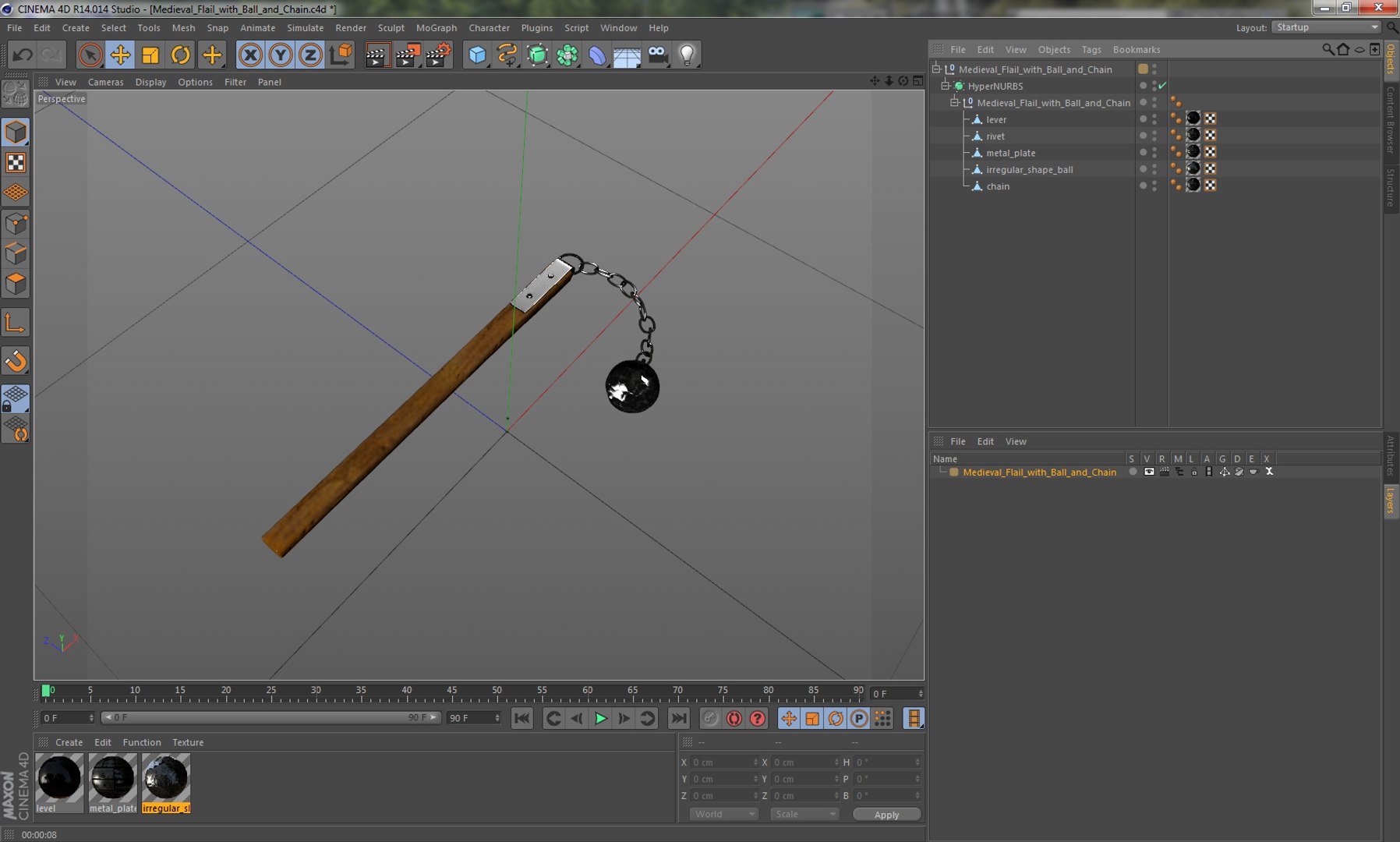 Medieval Flail with Ball and Chain 3D Model 3D model preview