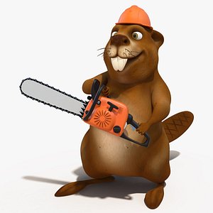 Cartoon Beaver with Chainsaw