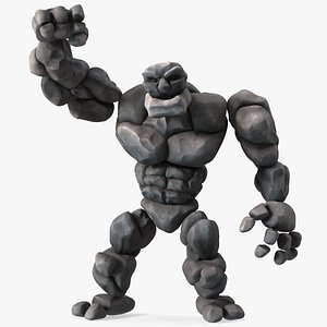 Cartoon Character Gray Stone Golem Happy Pose model