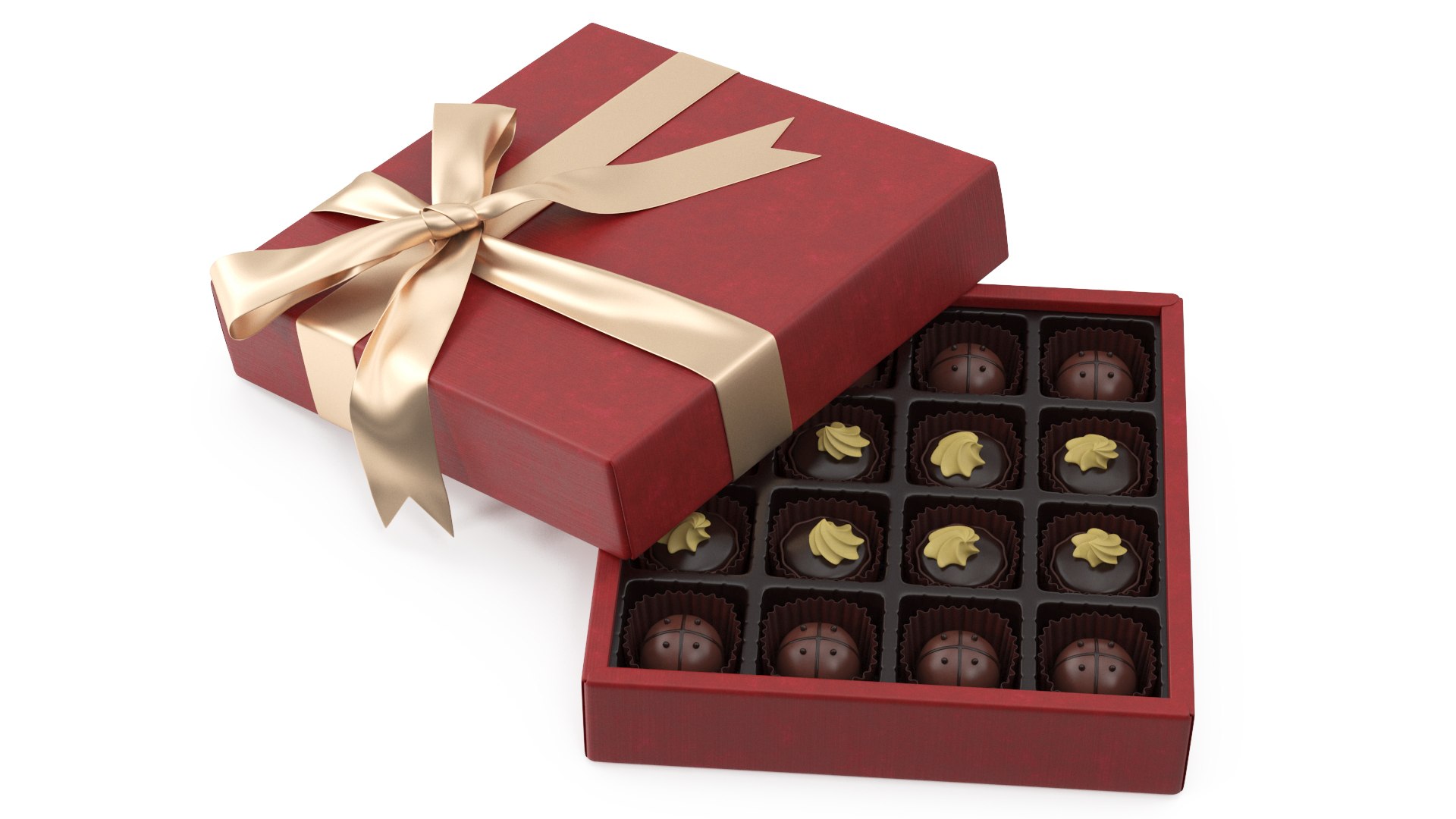 Luxury Chocolate Box Open Red 3D model preview