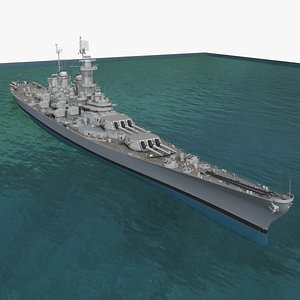 3D 1940s Modernized Naval Battleship at Sea