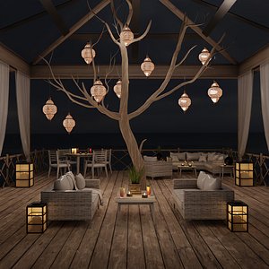 Beach Terrace Blender Scene - NIGHT 3D model