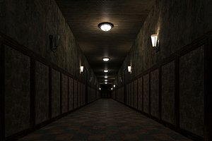lowpoly old dark scary corridor 05 model