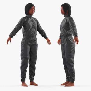 3D Woman in Industrial Work Coverall Black Fur