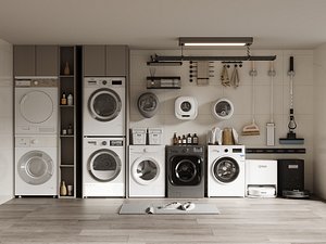 Modern Laundry Room Interior Scene with Appliances model