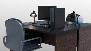 3D Office Desk with Computer set